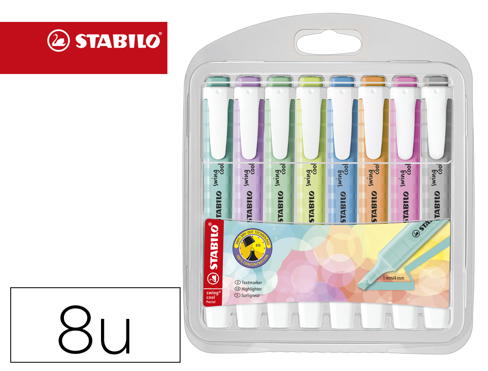 ROTULADOR STABILO FLUORESCENTE FINO SWING COOL PASTEL ESTUCHE DE 8 UNIDADES COLORES SURTIDOS