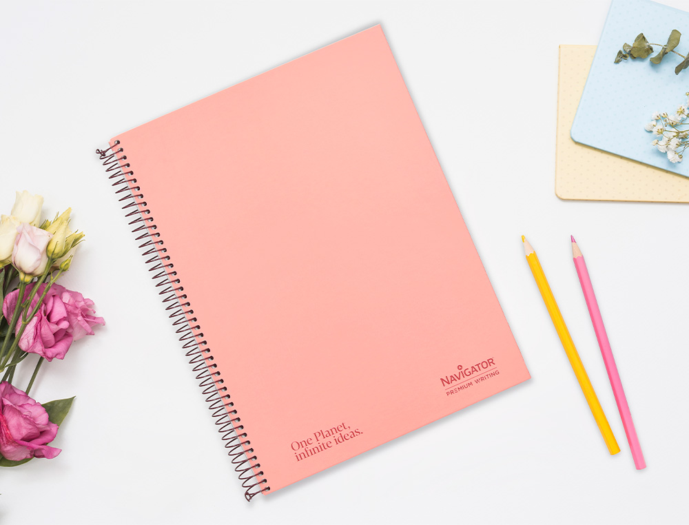 CUADERNO ESPIRAL NAVIGATOR A4 MICRO TAPA FORRADA 80H 80GR CUADRO 5MM 1 BANDA COLOR CORAL