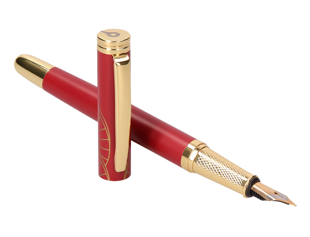 PLUMA Y ESTUCHE BELIUS SOIREE COLOR ART DECO GRANATE Y DORADO TINTA AZUL CAJA DE DISEO