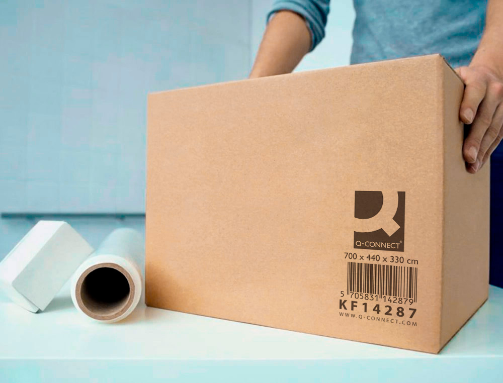 CAJA PARA EMBALAR Q-CONNECT AMERICANA ULTRA RESISTENTE CARTON RECICLADO CANAL DOBLE 7MM COLOR KRAFT 700X440X330 MM