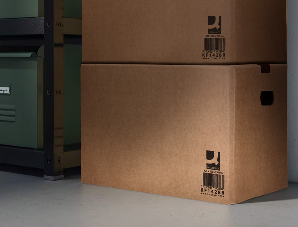 CAJA PARA EMBALAR Q-CONNECT AMERICANA CON FONDO AUTOMATICOY ASAS CARTON CANAL SIMPLE 5 MM COLOR KRAFT 500X400X300 MM