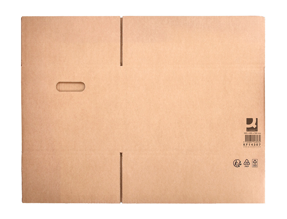 CAJA PARA EMBALAR Q-CONNECT AMERICANA CON FONDO AUTOMATICOY ASAS CARTON CANAL SIMPLE 5 MM COLOR KRAFT 500X400X300 MM