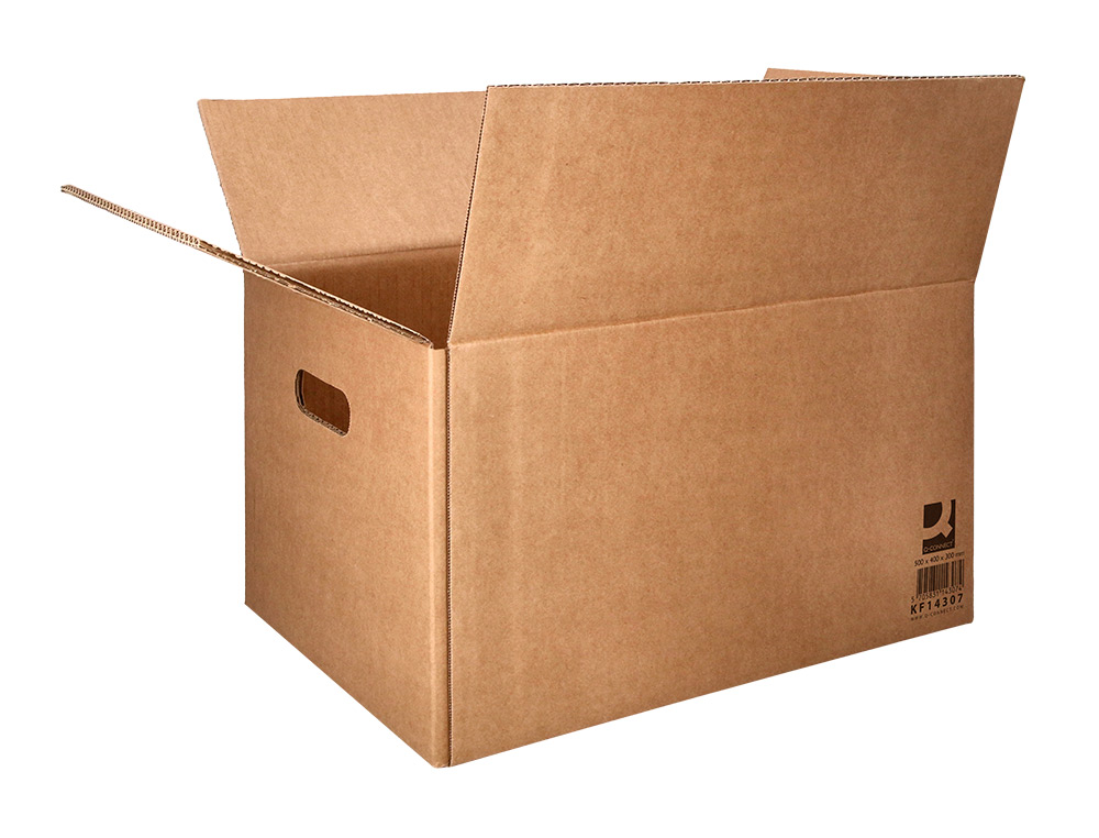 CAJA PARA EMBALAR Q-CONNECT AMERICANA CON FONDO AUTOMATICOY ASAS CARTON CANAL SIMPLE 5 MM COLOR KRAFT 500X400X300 MM