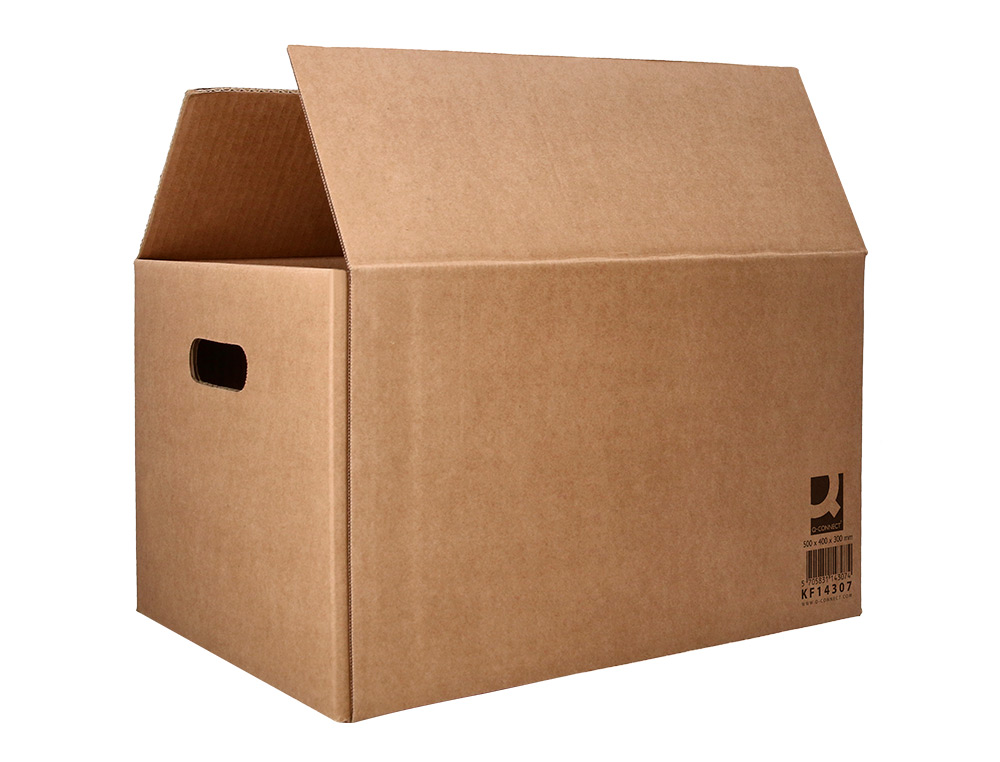 CAJA PARA EMBALAR Q-CONNECT AMERICANA CON FONDO AUTOMATICOY ASAS CARTON CANAL SIMPLE 5 MM COLOR KRAFT 500X400X300 MM