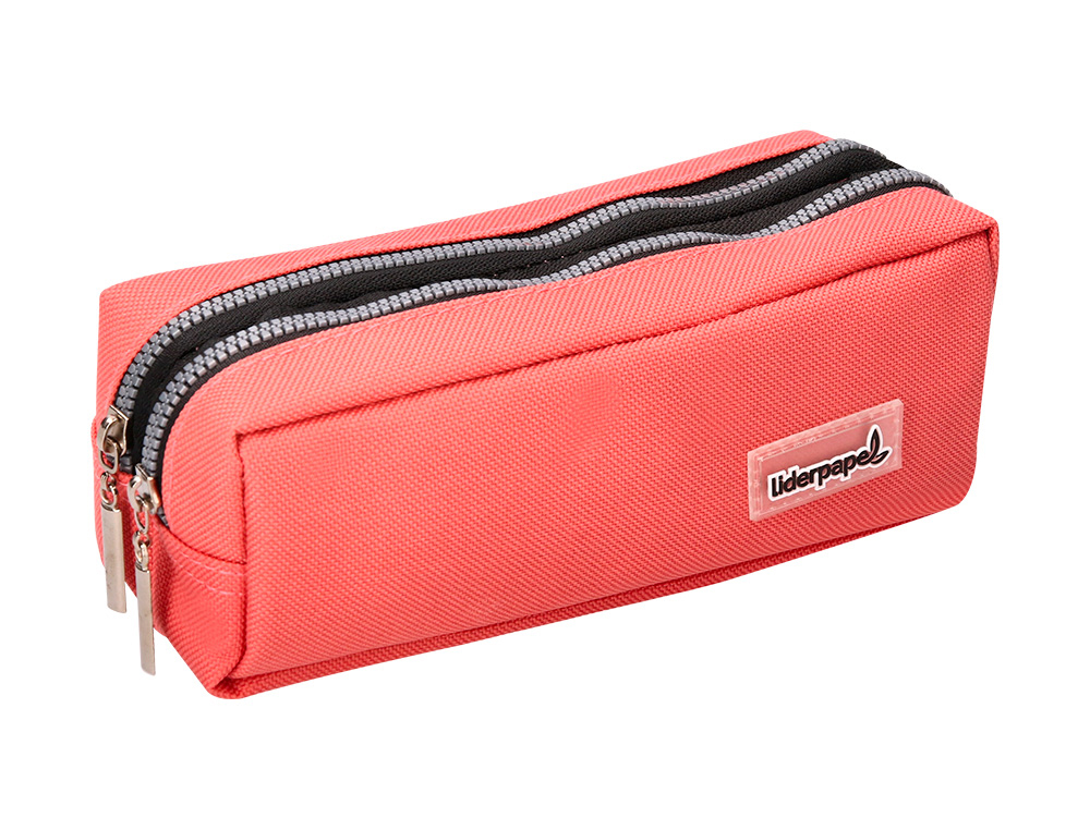 BOLSO ESCOLAR LIDERPAPEL PORTATODO RECTANGULAR 2 BOLSILLOS CORAL 185X55X70 MM