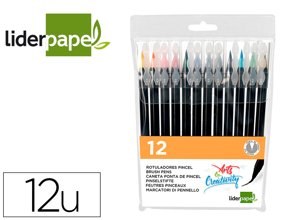 ROTULADOR LIDERPAPEL PUNTA PINCEL EXTRA SUAVE ESTUCHE 12 UNIDADES COLORES SURTIDOS