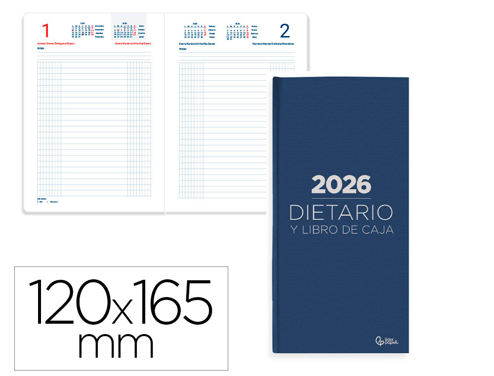 DIETARIO LIDERPAPEL 2026 OCTAVO 120X165 MM DIA PAGINA COLOR AZUL PAPEL 70 GR