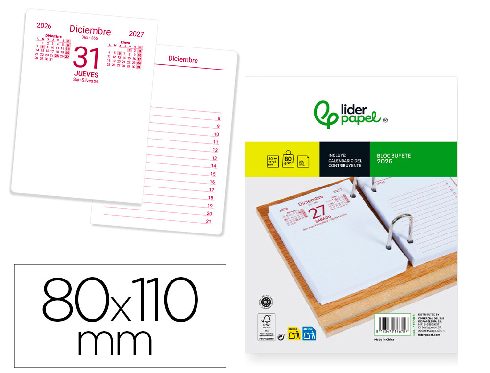 BLOC BUFETE LIDERPAPEL 2026 80X110 MM PAPEL 80 GR