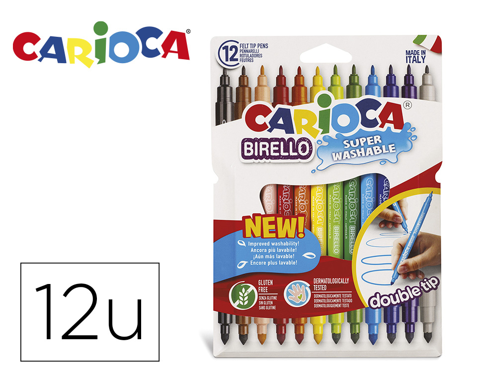 ROTULADOR CARIOCA BIRELLO BIPUNTA CAJA DE 12 COLORES SURTIDOS